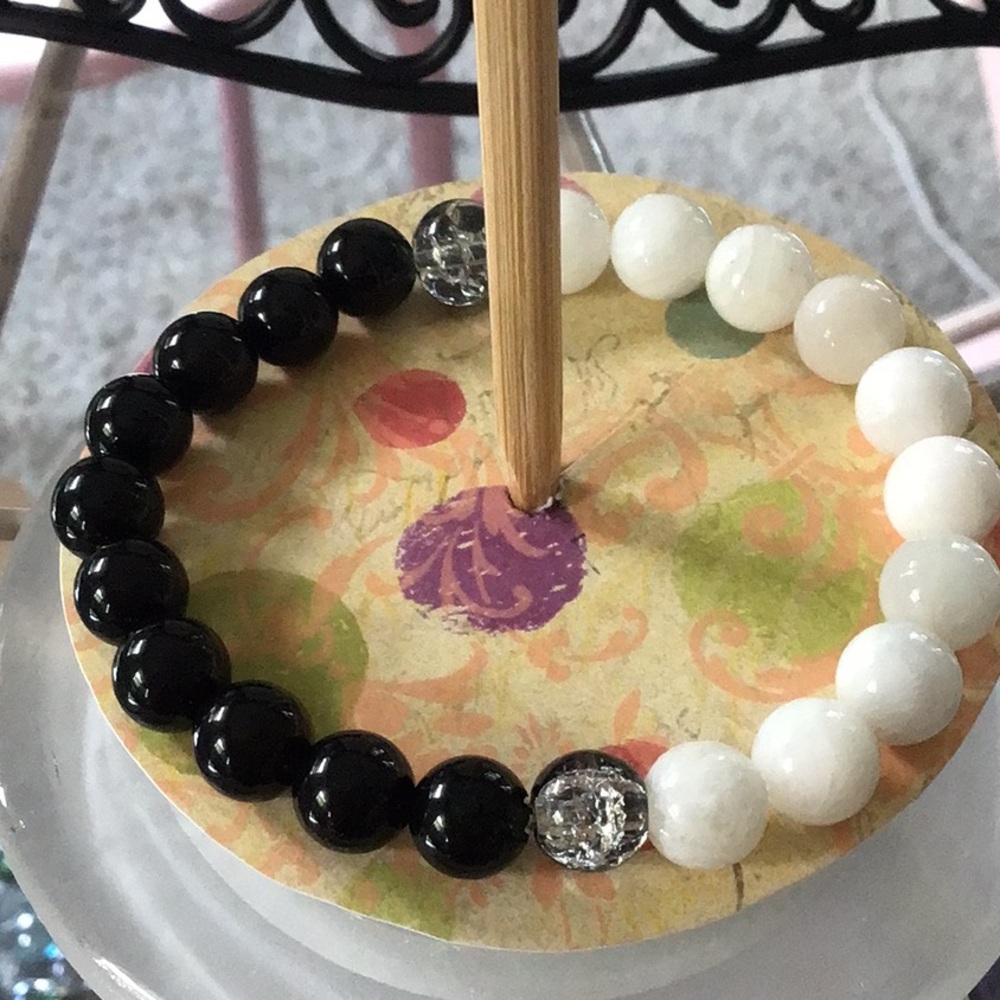 Yin Yang Stretchy Cord Bracelet! Handcrafted By M… - image 2